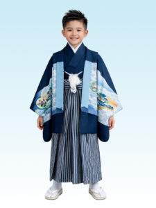 【七五三Boy男の子　5歳】紺青色 （こんじょういろ）雲海に狛犬
