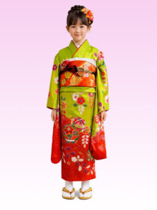 【七五三Girl女の子　7歳/5歳】　若草色（わかくさいろ）幻の華に鞠