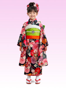 【七五三Girl女の子　7歳/5歳】　黒紅色（くろべにいろ）桜の宝石箱