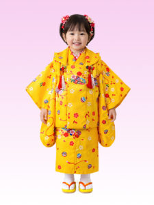 【七五三Girl女の子　3歳/5歳】山吹色（やまぶきいろ）に桜と鞠