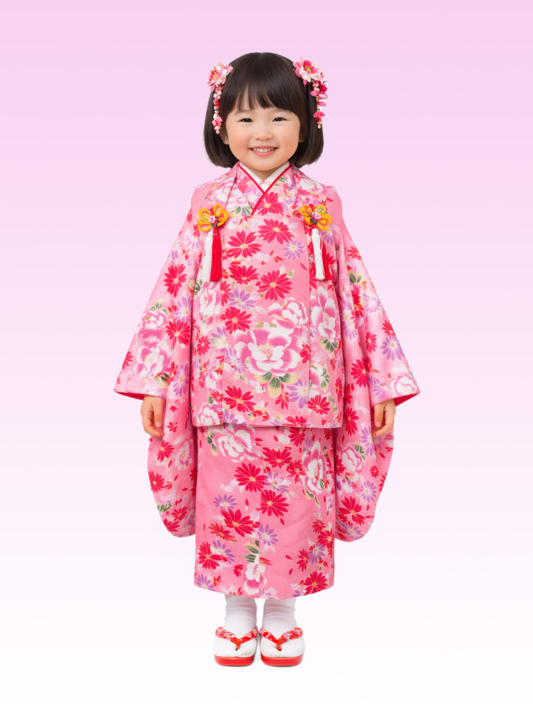 【七五三Girl女の子　3歳/5歳】 牡丹色に大輪の花爛漫