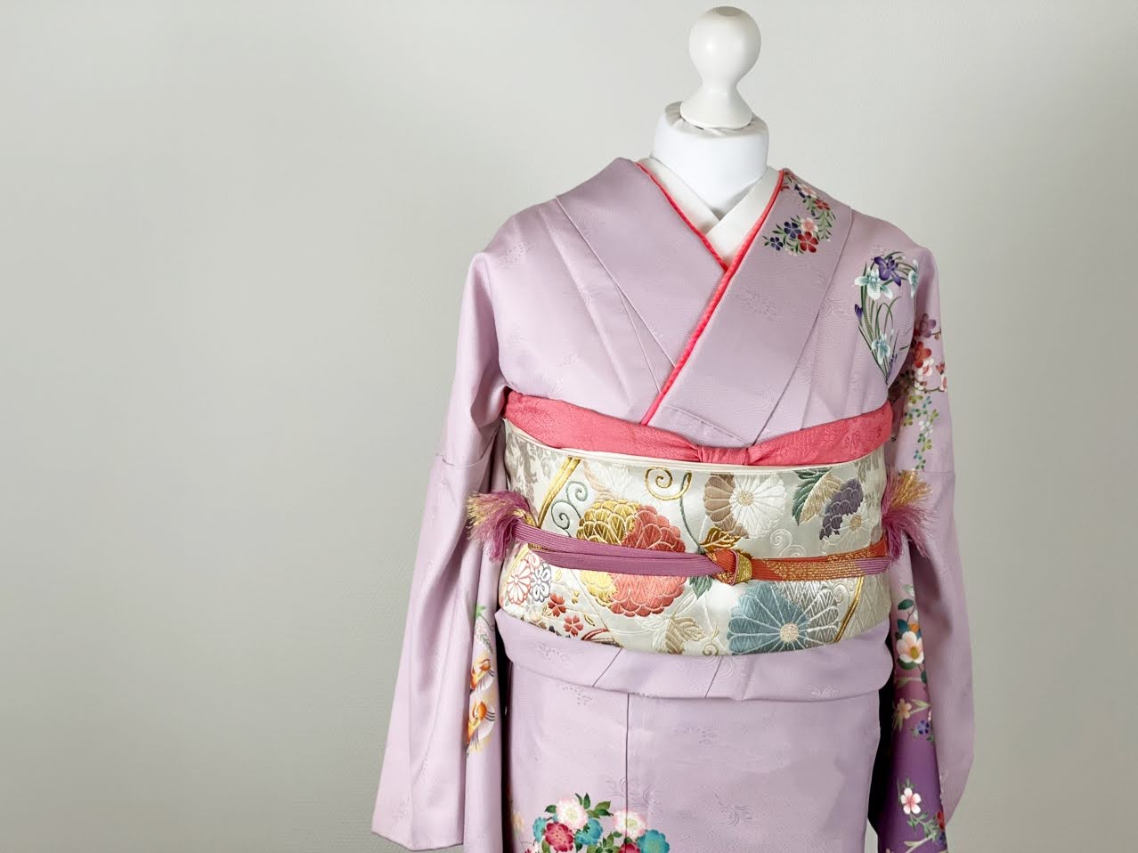 【訪問着 HOUMONGI】若紫色 四季の花輪にオシドリ